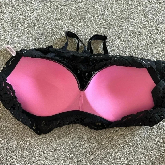 Victoria Secret PINK‎ BRALETTE PUSH-UP Racerback Lace MEDIUM PURE BLACK - Picture 6 of 10